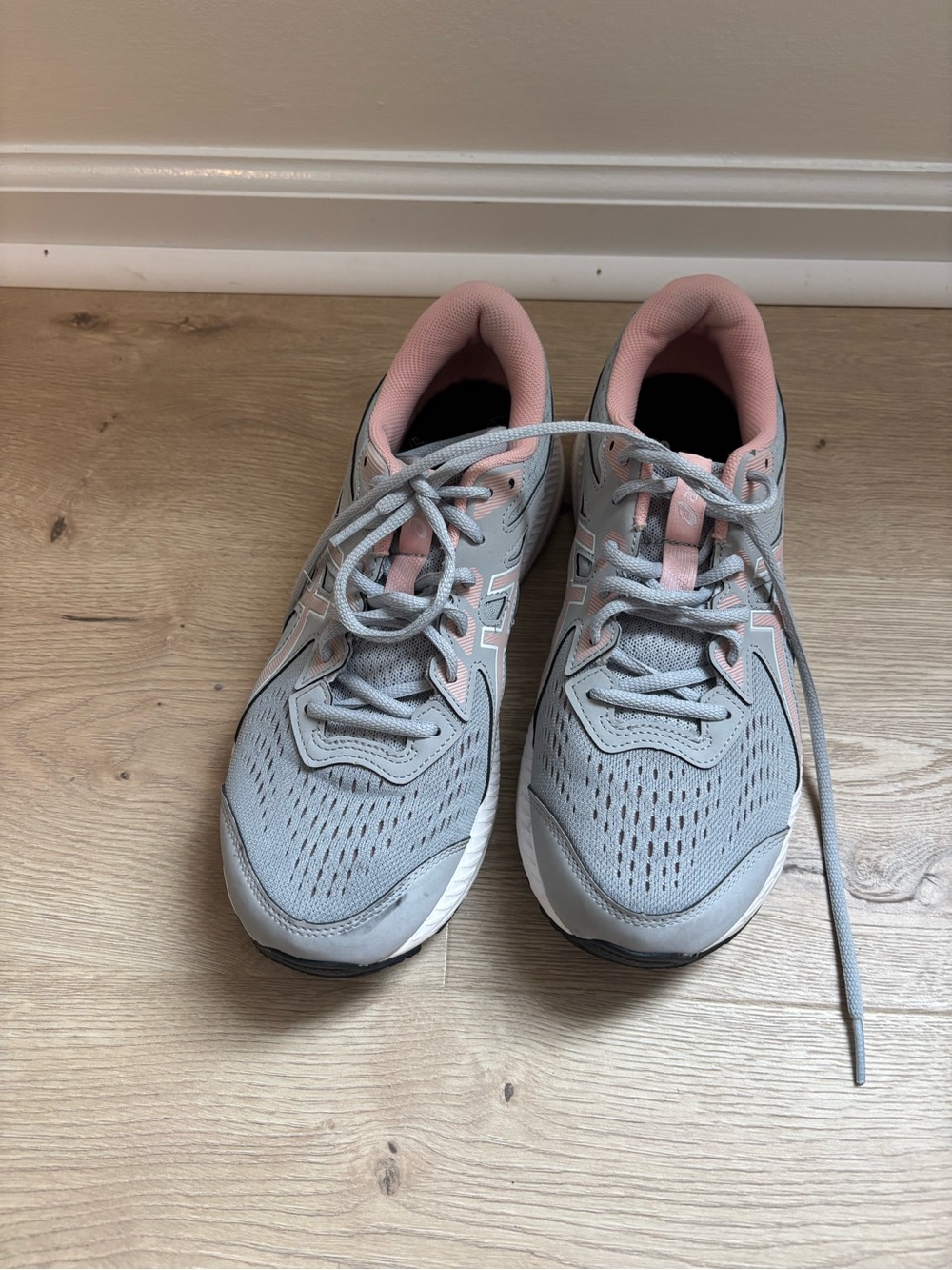 Asics Women's Light Gray and Soft Pink Running Sneakers